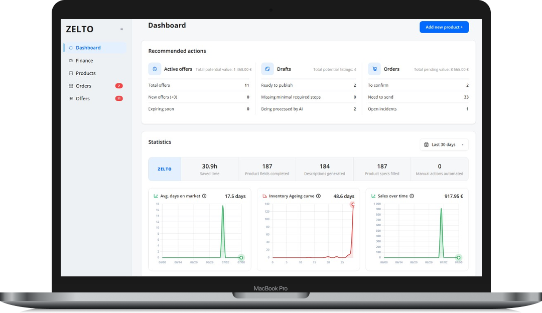 Zelto seller dashboard